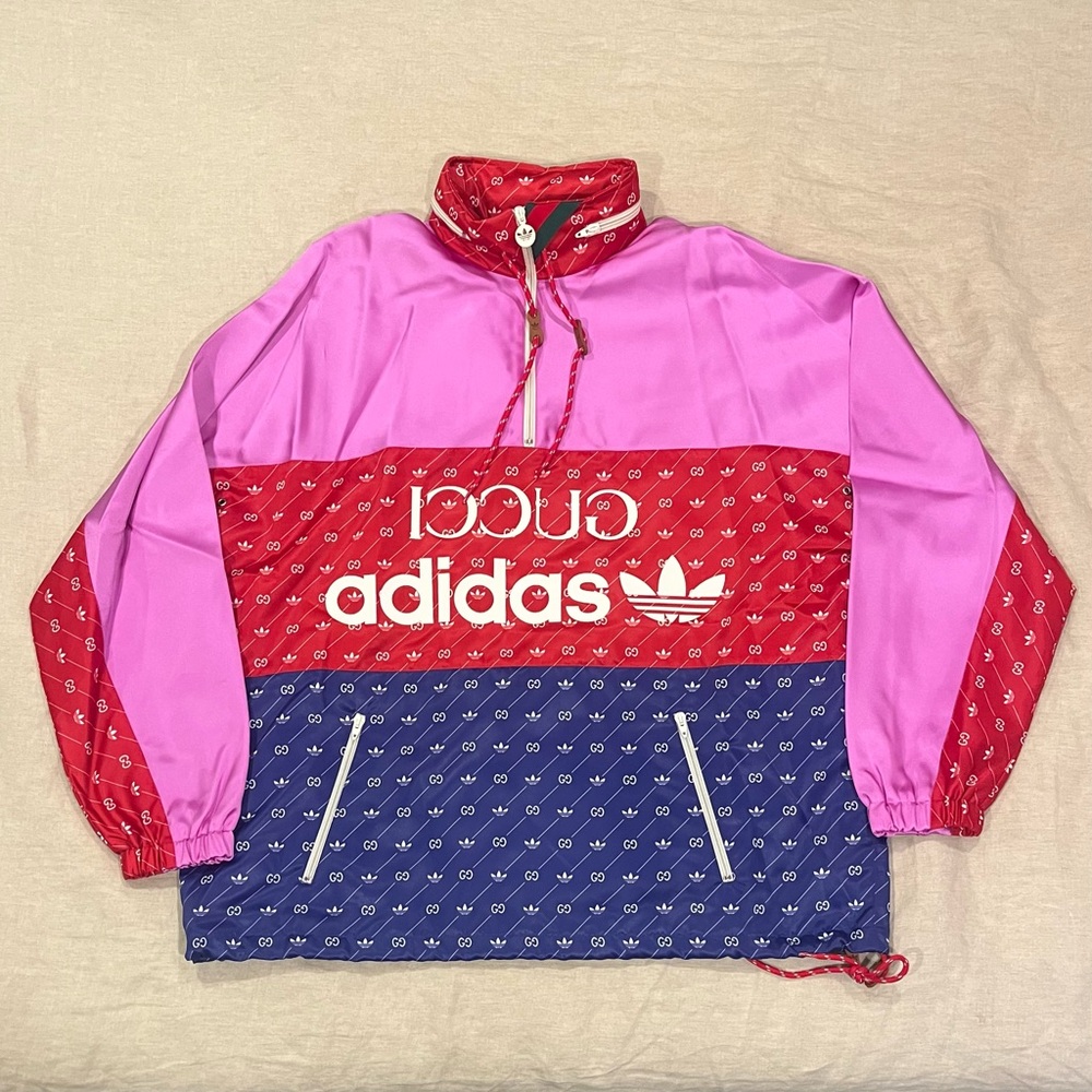 $3280 Gucci X Adidas GG Monogram Logo Windbreaker, Size 54, 691429